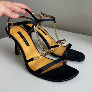 Nine West gold chain heels black satin high-heels